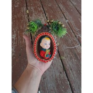 Vintage MCM Pixie Knee Hugger Pinecone Christmas‎ Sachet Diorama Ornament 1960s